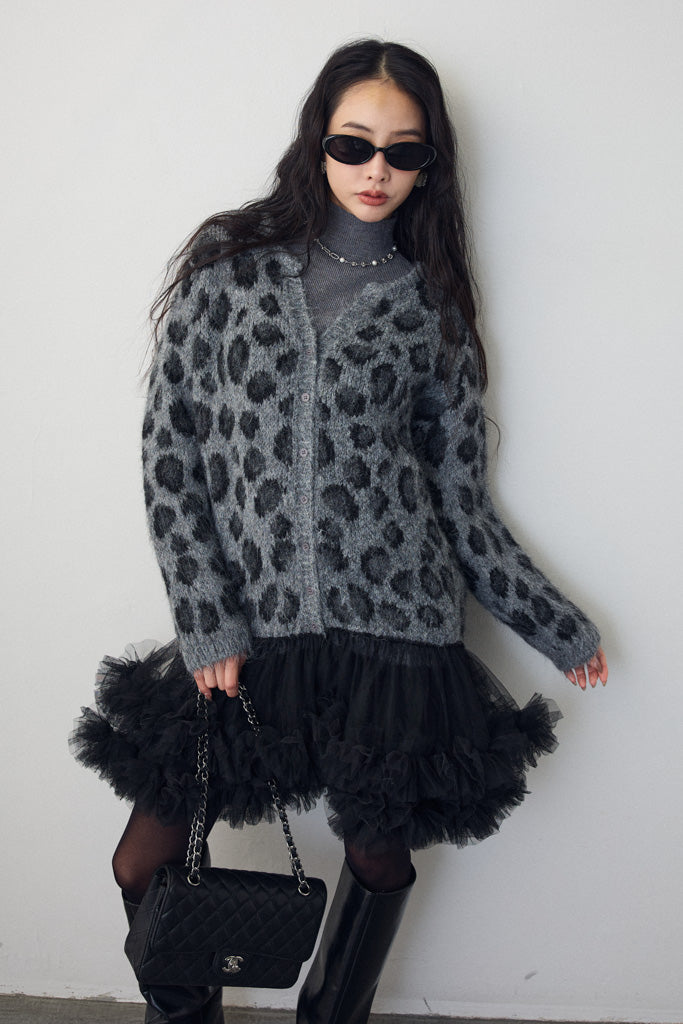 予約]レオパード×チュールレイヤードカーデ – Frene