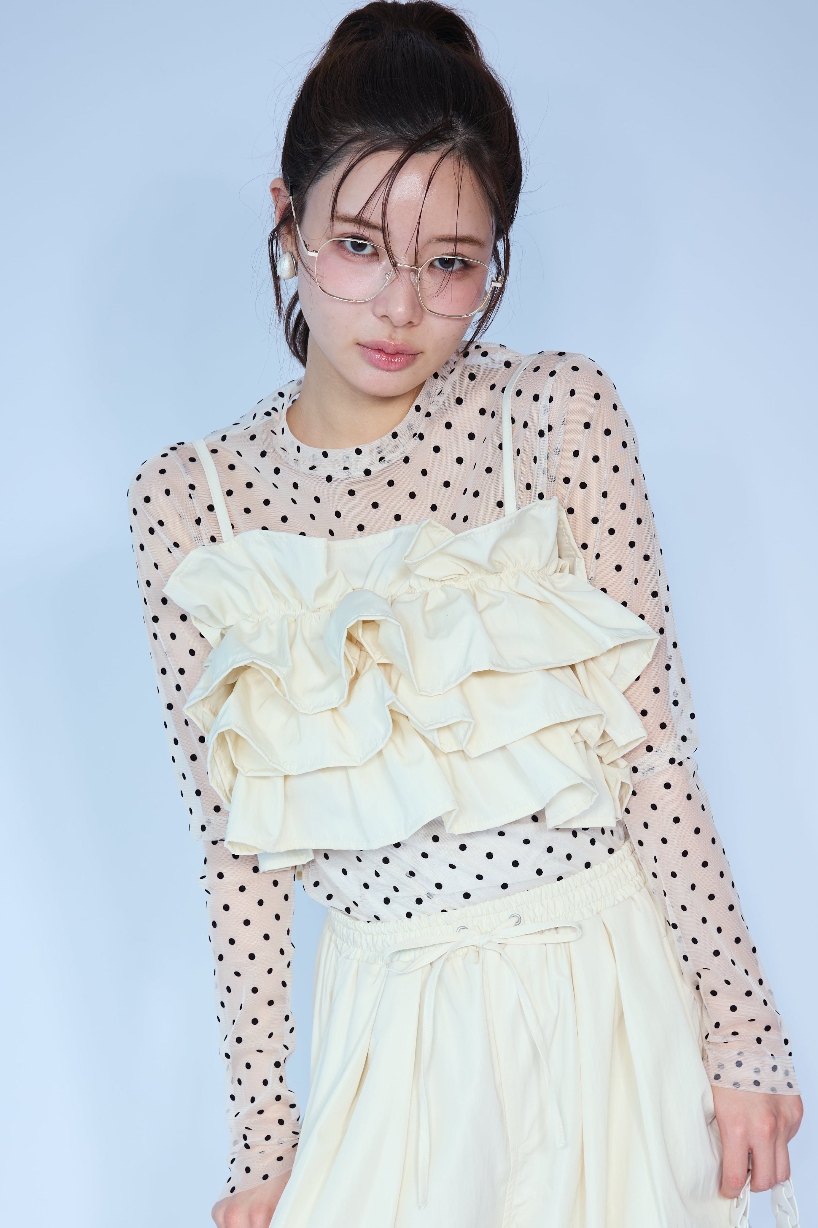 Frene ］ナイロンフリルドッキングビスチェ グレー 予約]ナイロンフリルドッキングビスチェPO – Frene