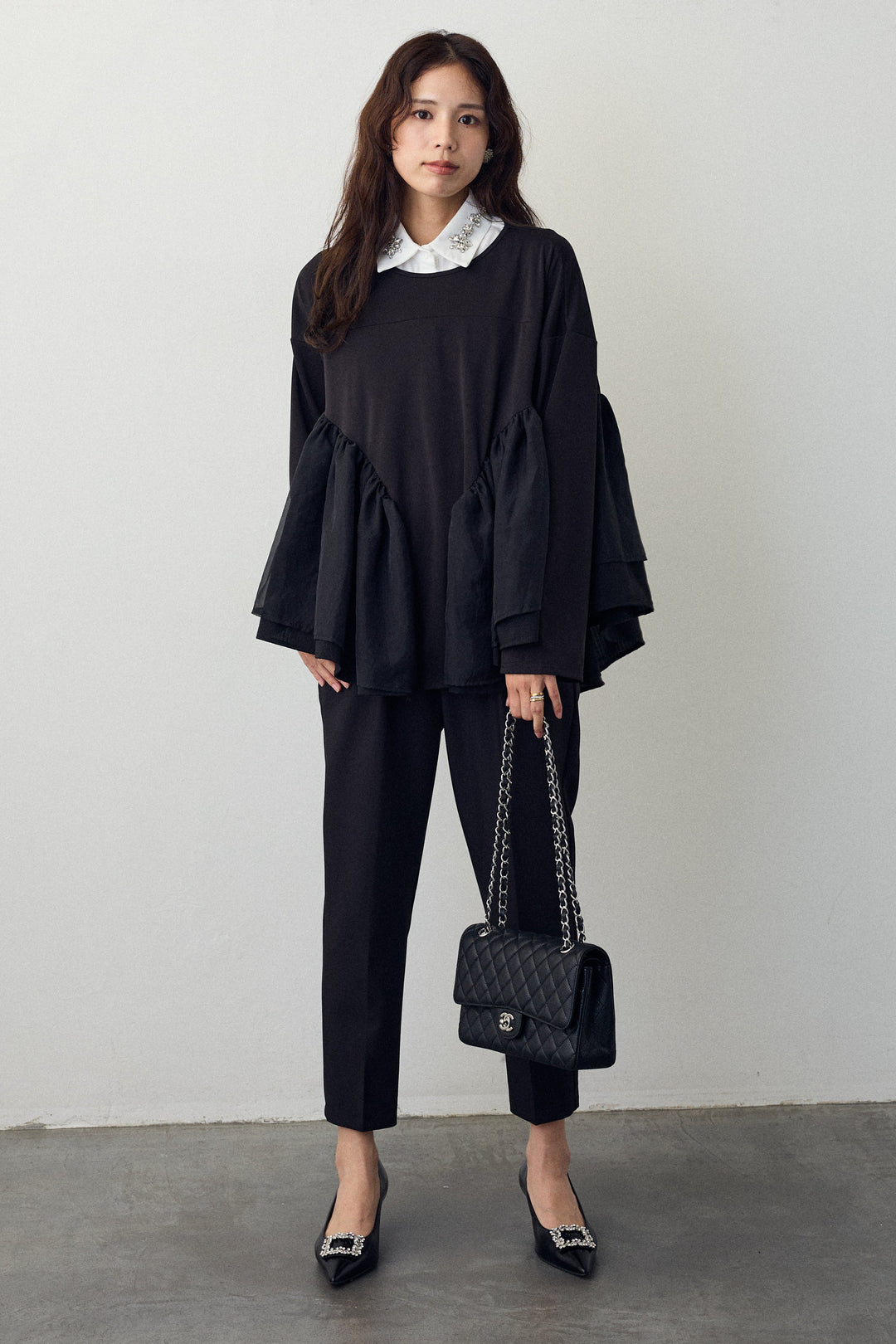 [予約]フリルテール異素材切替チュニック