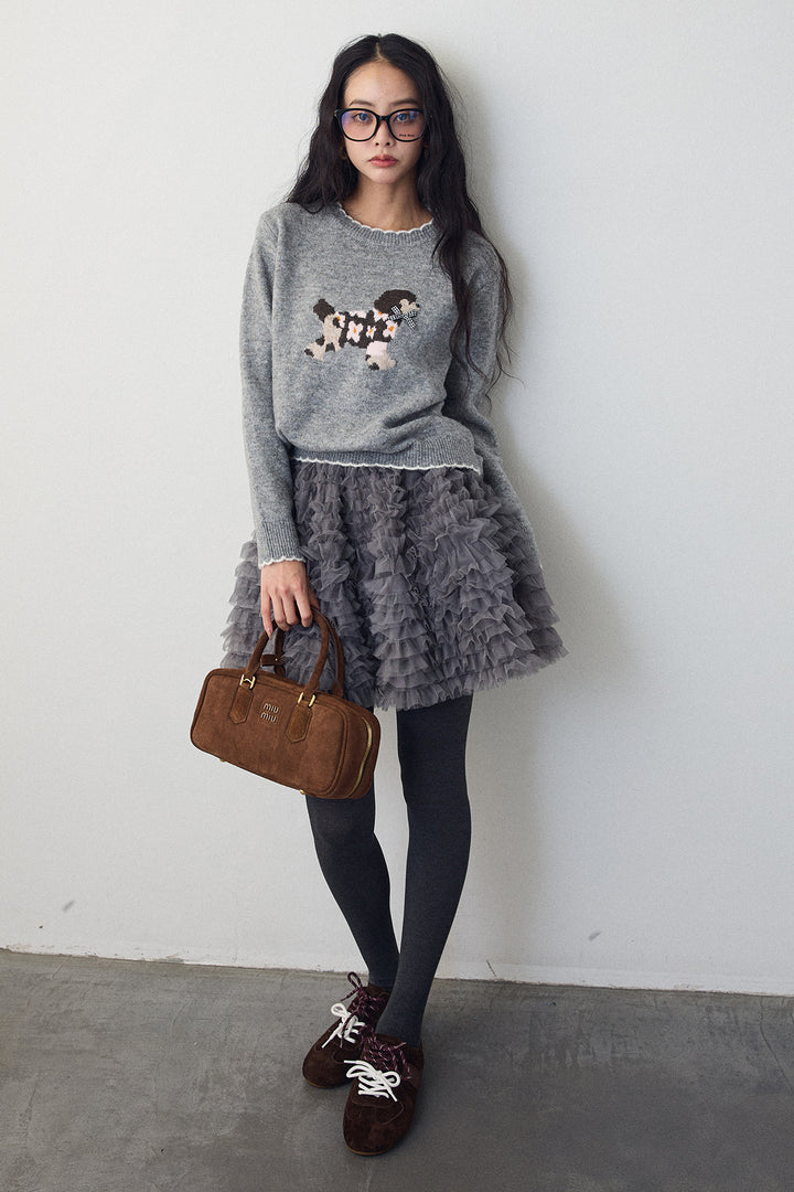 [予約/SET]ドッグジャガードニット+ホイップチュールミニ丈スカート(2set)