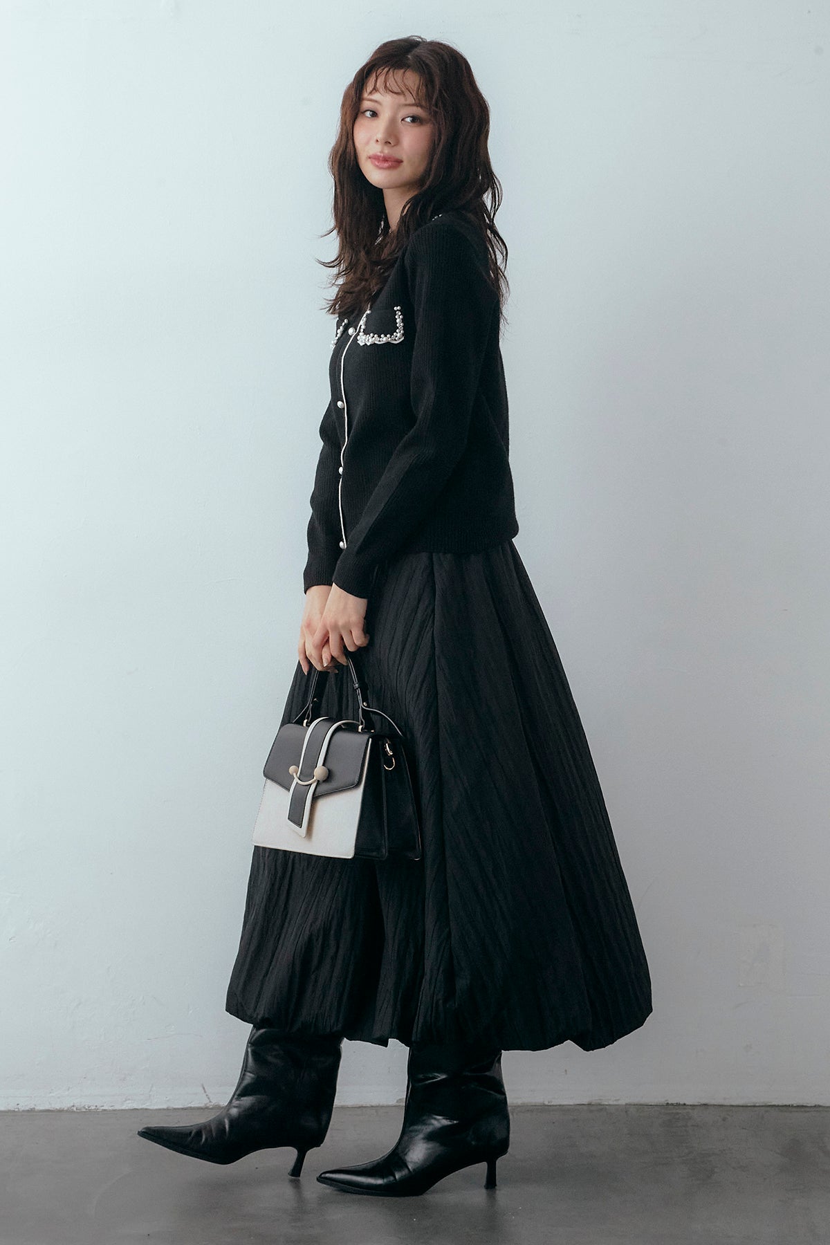 フラーネ　Frane フレアスカート チュール 黒 予約]マルチパターンタックチュールスカート – Frene