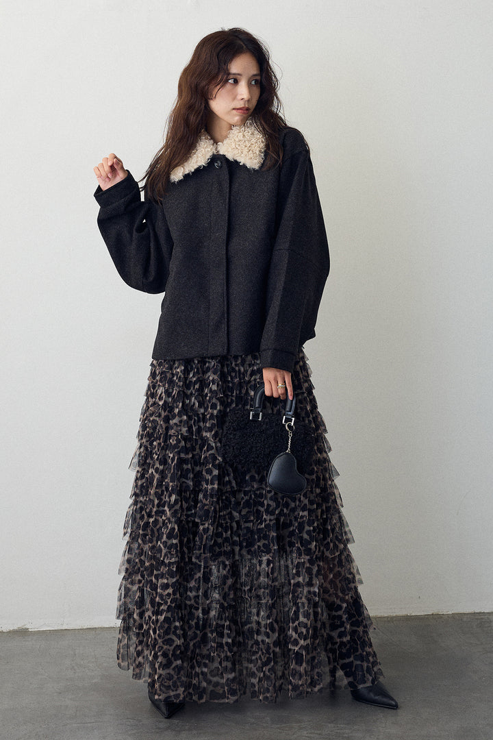 [予約/SET]プードル襟2wayコート+レオパードチュールティアードスカート(2set)