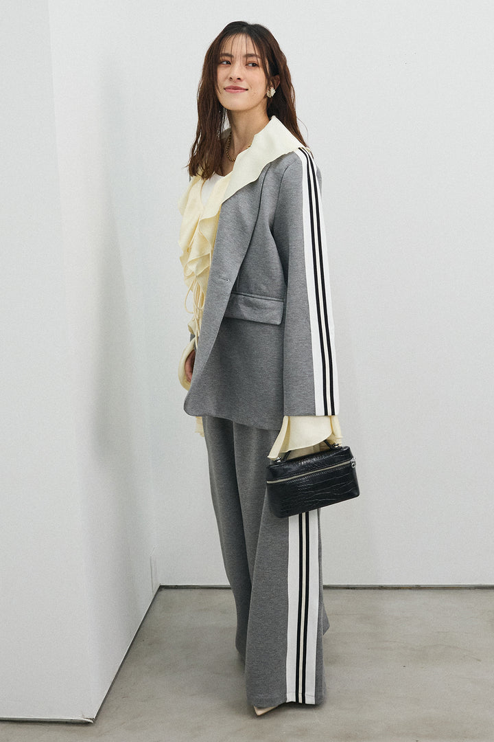 [予約/SET]サテンフリルベルスリーブブラウス+サイドラインマニッシュセットアップ(2set)