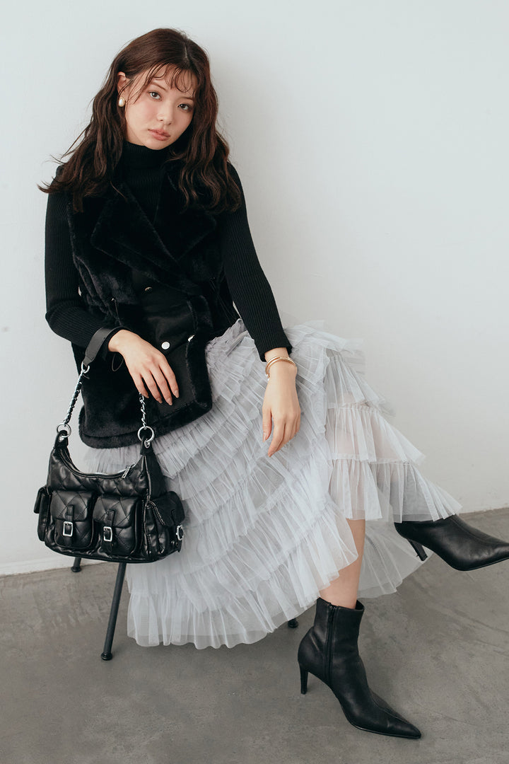 [予約/SET]テディボアウエストドロストベスト+グラデーションチュールティアードスカート(2set)