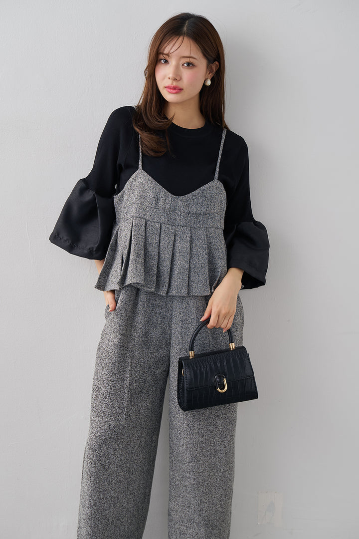 [予約/SET]タックフレア異素材ドッキングニットPO+プリーツビスチェオールインワン(2set)