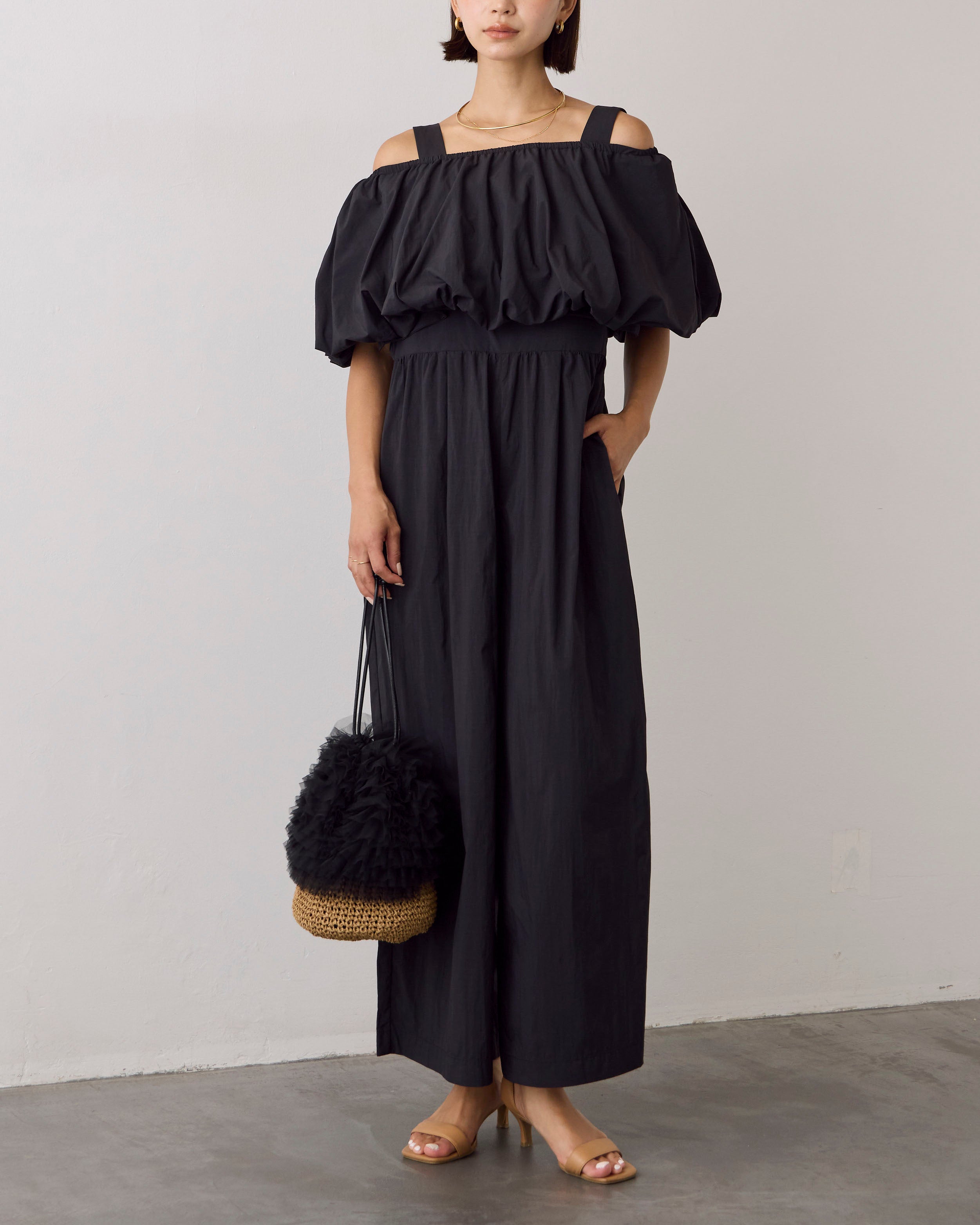 Frene フレーネ　パール付ロングベスト＋フリルブラウス【正規品・2点セット】 Frene フレーネ パール付ロングベスト＋フリルブラウス【正規品