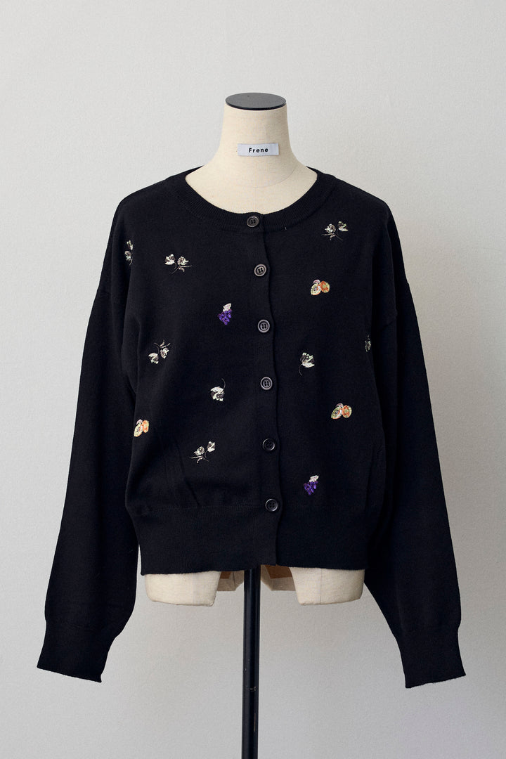 [予約]フルーツフラワー刺繍ニットカーデ
