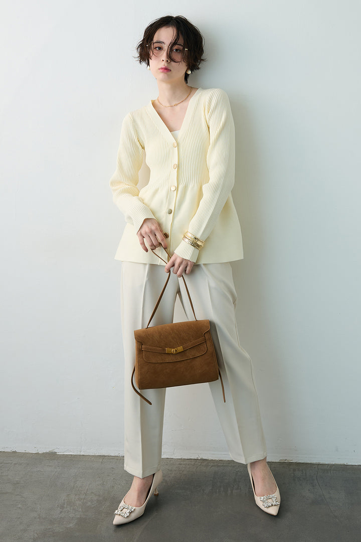 [予約/SET]スポンジペプラムリブニットカーデ+ベルトセットタックテーパードパンツ(2set)