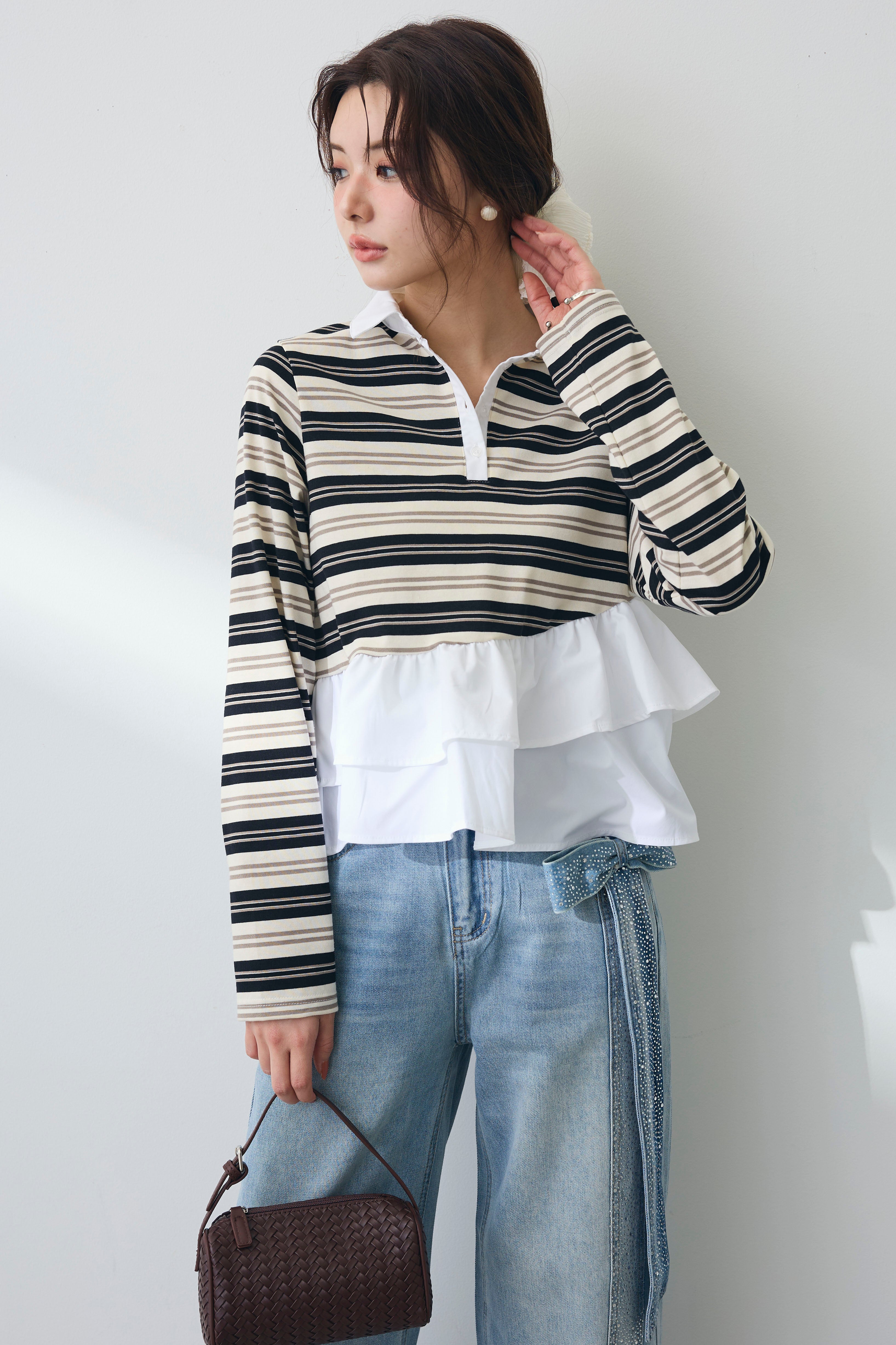 予約]異素材フリルドッキングポロ – Frene