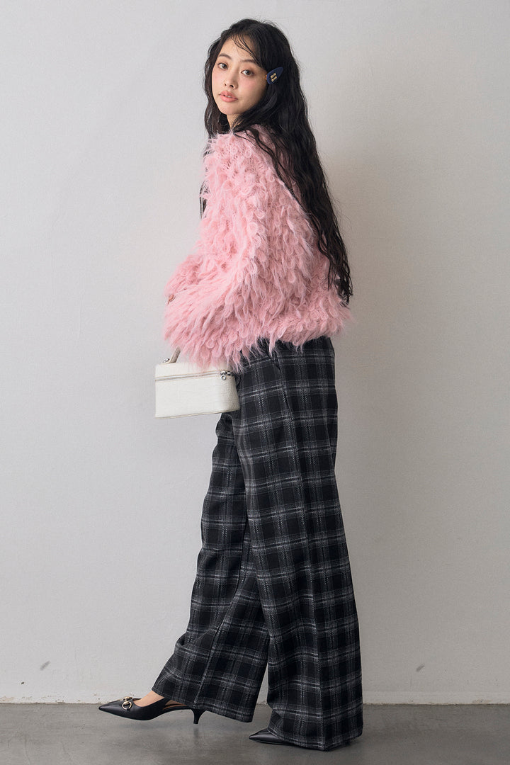 [予約/SET]ループシャプルオーバーニット+クラシカルチェックフラワーモチーフ付きパンツ(2set)