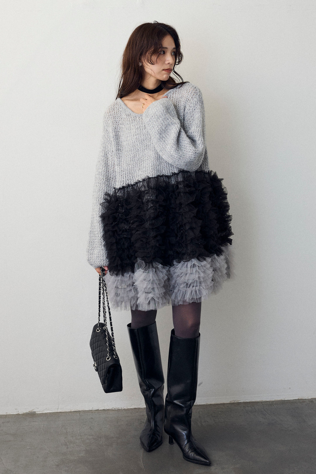 [予約]ホイップチュールドッキングニットワンピ