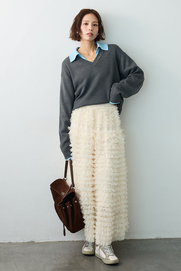 [予約]配色襟レイヤード風ニット