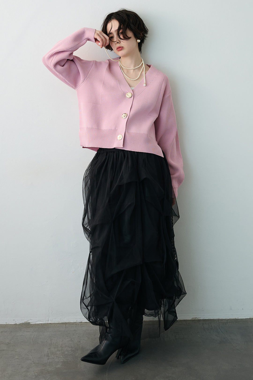 [予約]スポンディッシュBIGボタンクロップドカーデ