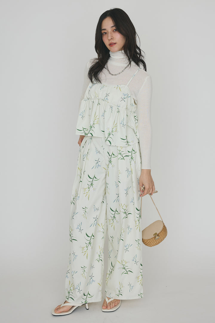 [予約/SET]シックフラワービスチェキャミソール+シックフラワータックワイドパンツ(2set)