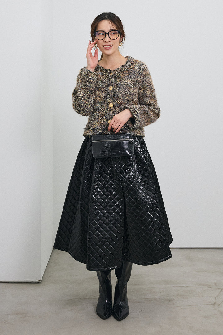 [予約/SET]カラーミックスツイードジャケット+メタリックキルティングフレアスカート(2set)
