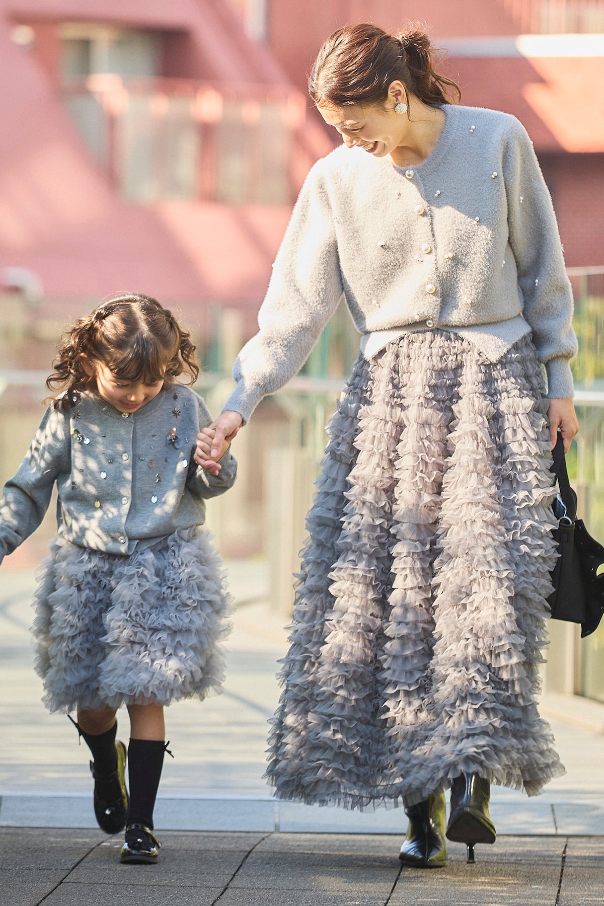 予約/親子SET]ミックスパールシャギーコーディガン+ホイップチュール