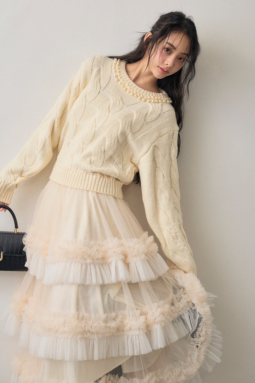 [予約]配色フリルティアードロマンティックスカート