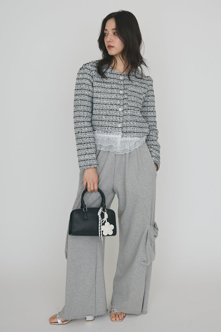 [予約/SET]プリーツフリルヘムライトツイードジャケット+ライトスウェットサイドリボンパンツ(2set)