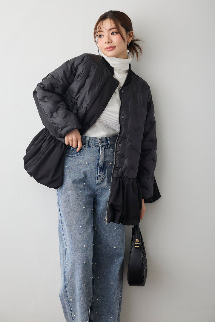 [予約/SET]ベーシックリブタートルニット+ヘムギャザードットキルティング中綿フレアコート(2set)