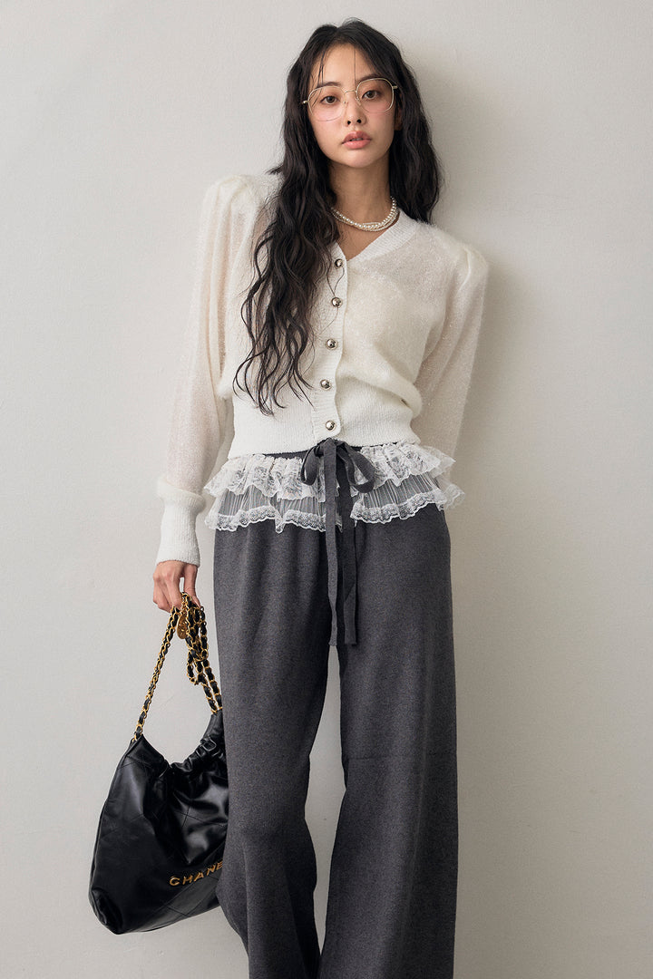 [予約]ウエストレースニットストレートパンツ