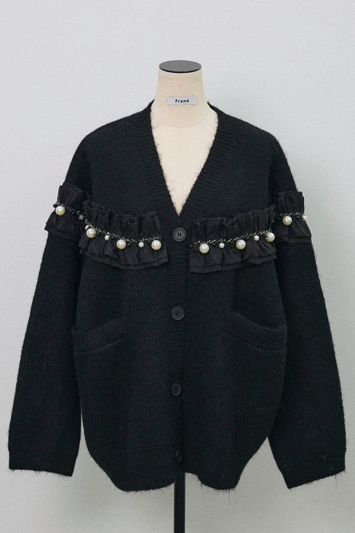 [予約]フリルパールドッキングニットコーディガン