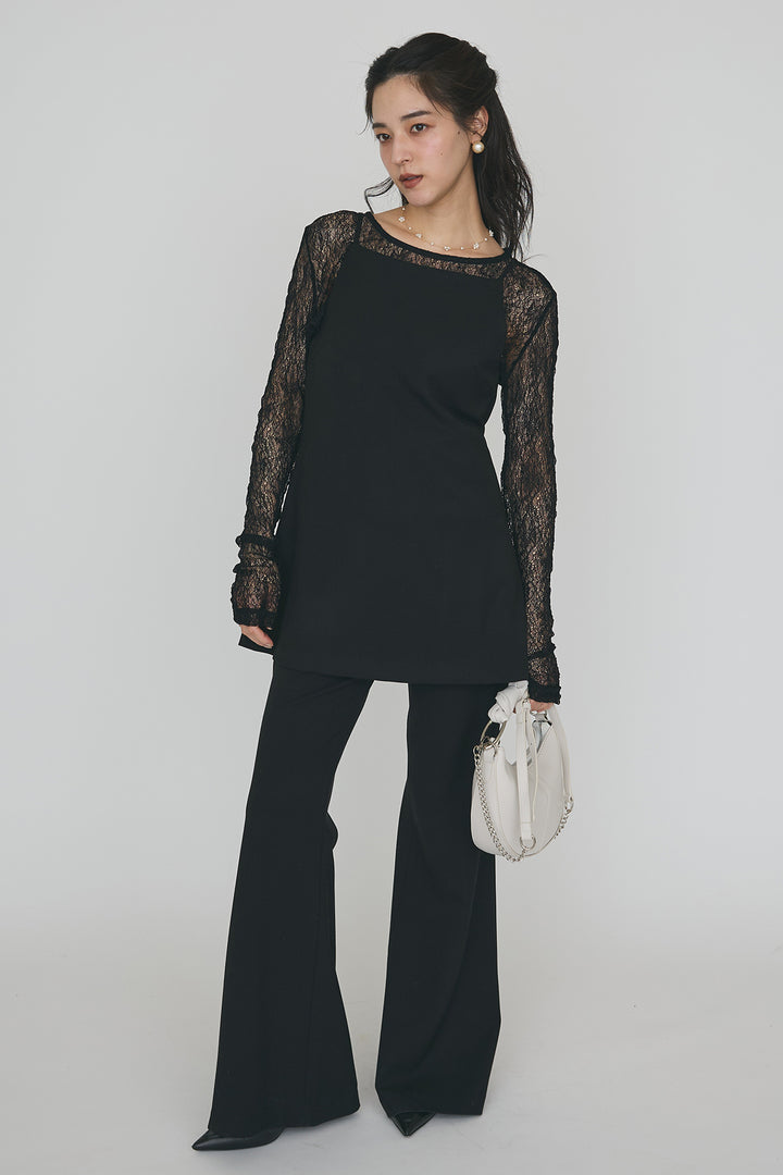 [予約/SET]バックリボン美シルエットキャミチュニック+美脚セミフレアパンツ(2set)