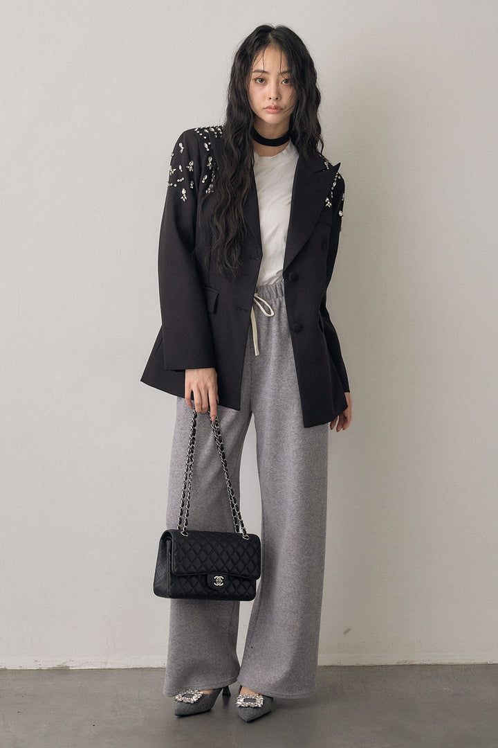 [予約/SET]ショルダービジューマニッシュジャケット+ウォームタッチイージーパンツ(2set)