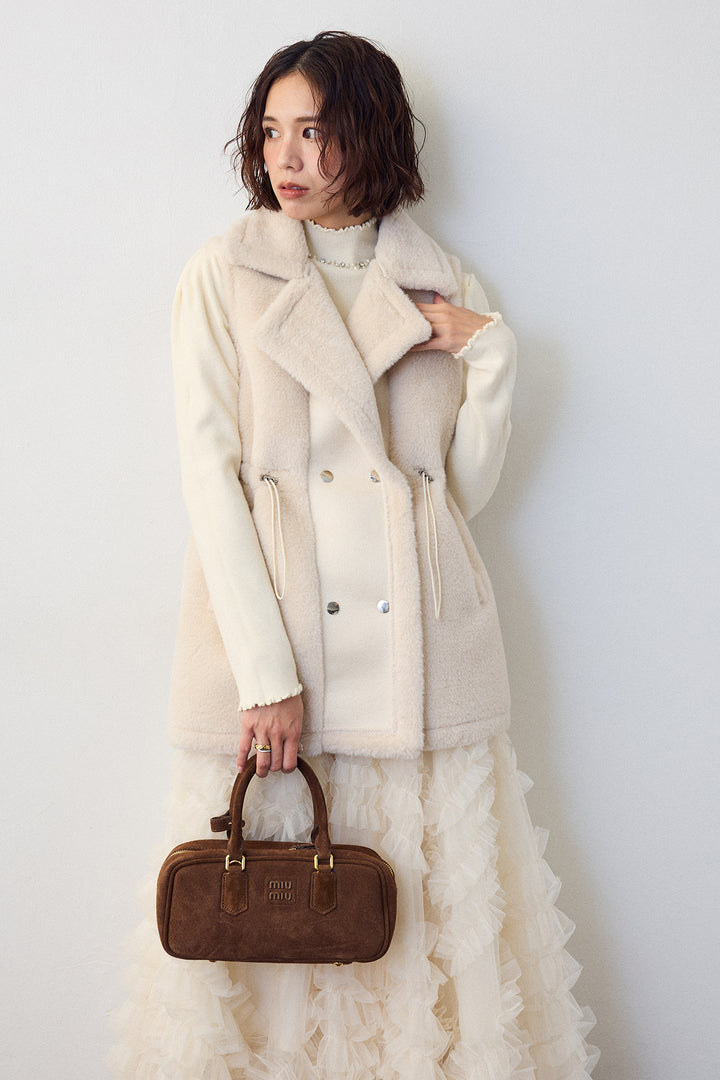 [予約/SET]ネックショルダーパールポイントニット+テディボアウエストドロストベスト(2set)