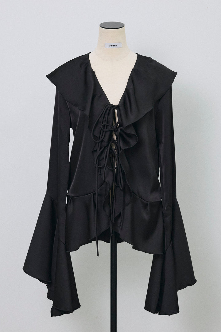 [予約]サテンフリルベルスリーブブラウス