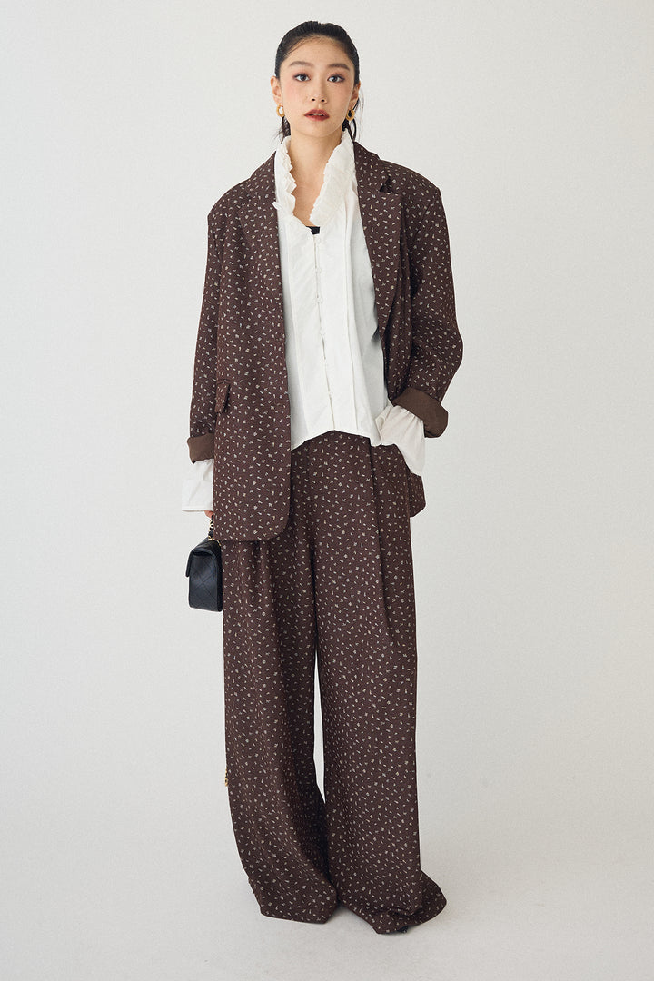 [予約/SET]ダブルプリーツカラーブラウス+ヴィンテージフラワー柄セットアップ(2set)