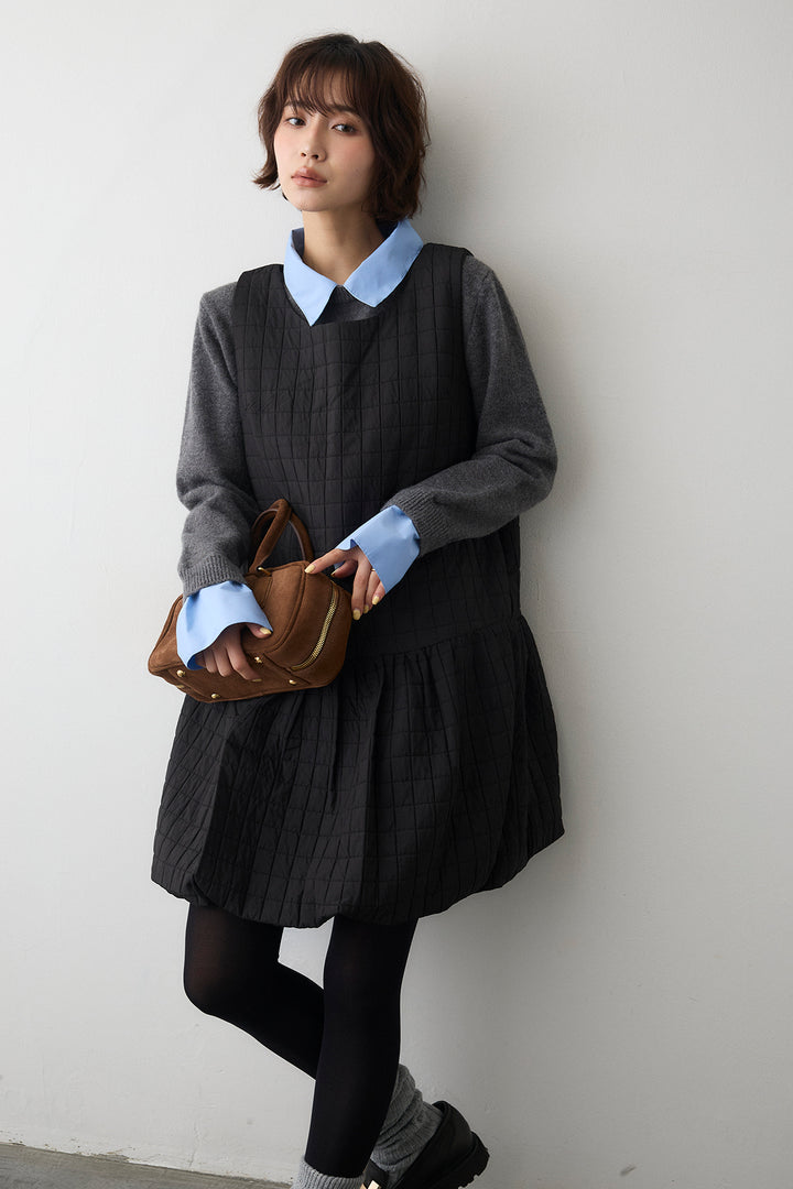 [予約/SET]シャツレイヤードニットプルオーバー+キルティングデザインミニジャンスカ(2set)