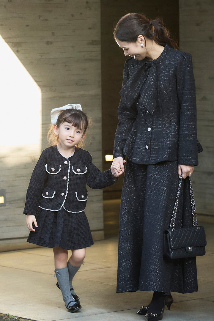 [予約/親子SET]プリンセスラインツイードジャケットセットアップ+[kids]パールツイードジャケット＋プリーツスカートセット(2set)