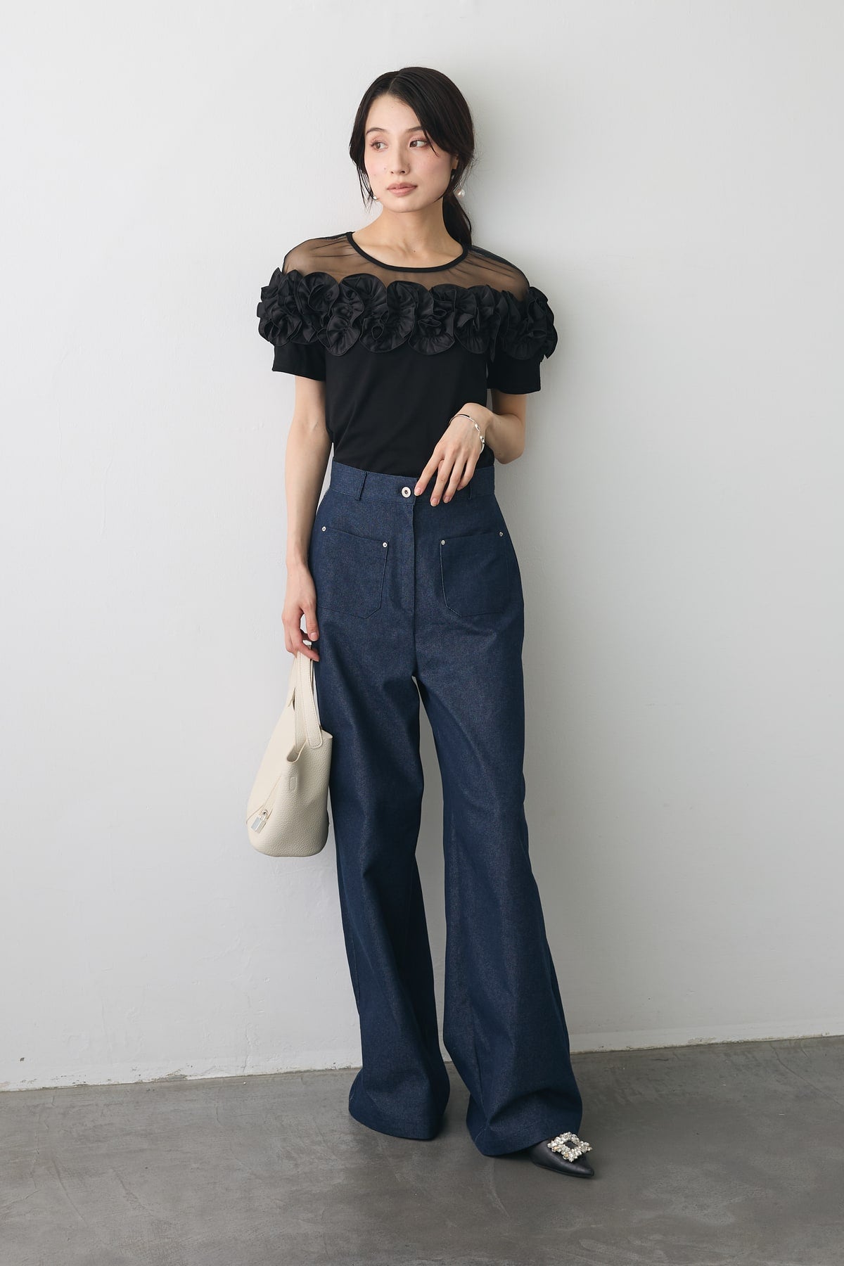 フラーネ　Frene 花柄トップス 予約]シアー切替フラワーモチーフトップス – Frene