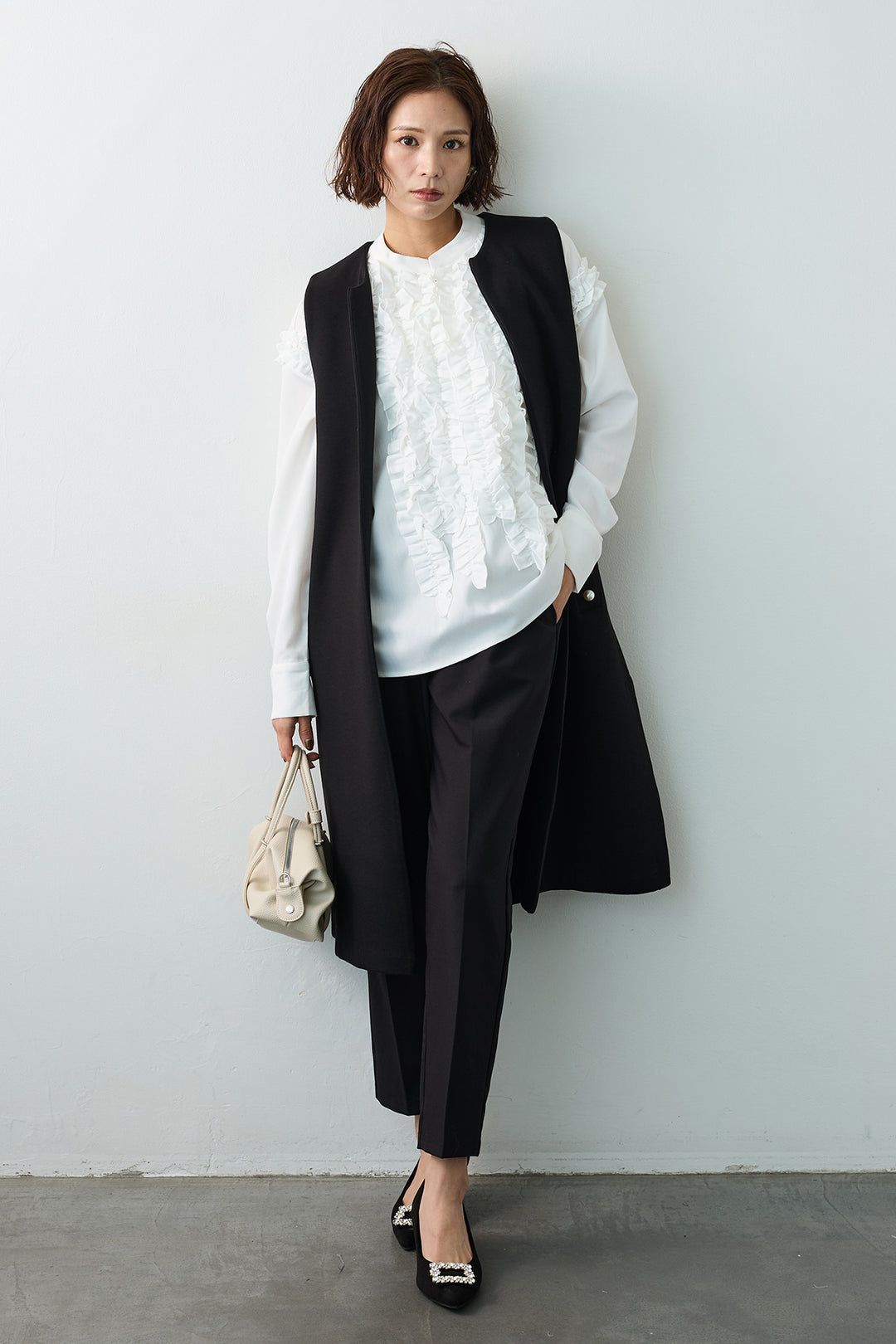 [予約]Iラインフリルホイップブラウス