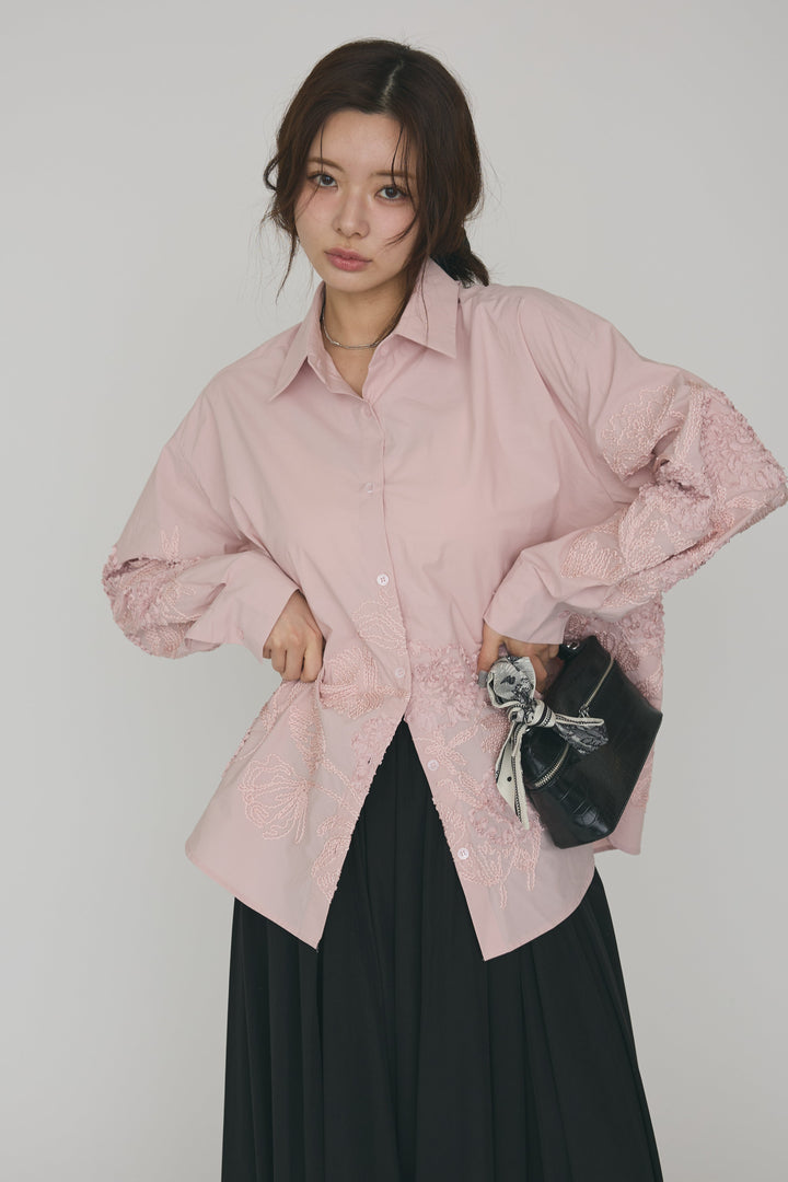 [予約]フラワー刺繍モチーフオーバーシャツ