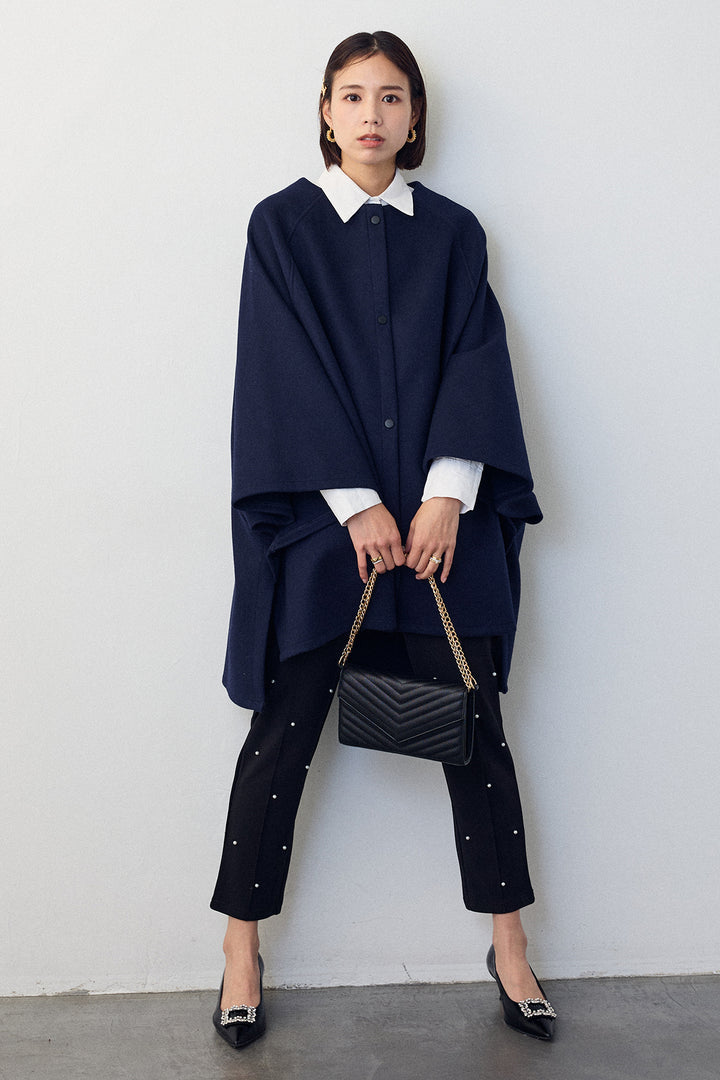 [予約/SET]ウールライクドルマンポンチョコート+センターシームランダムパールパンツ(2set)