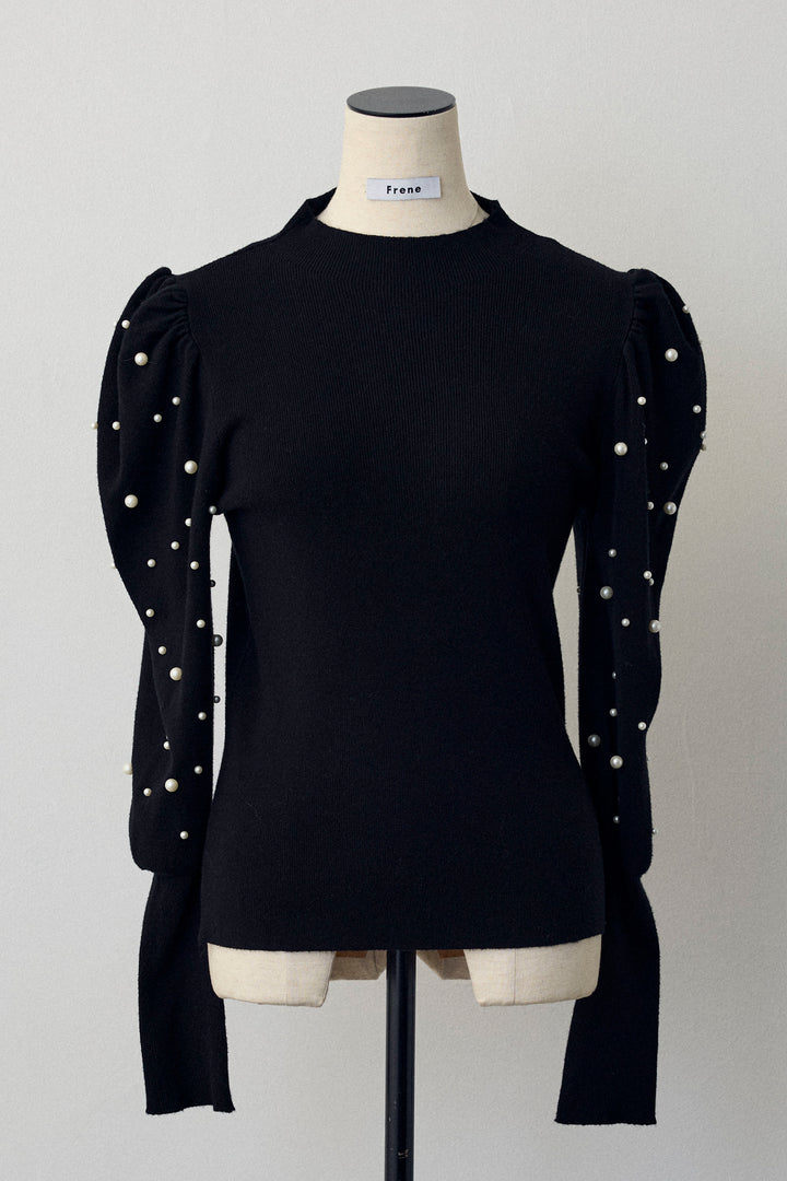 [予約]パフスリーブランダムパールニット