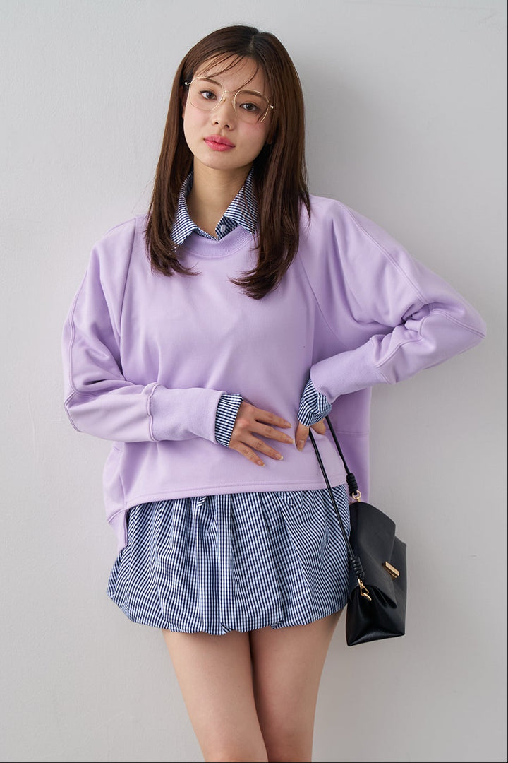 [予約/SET]ギンガムチェックバルーンミニボトムセットアップ+コクーンシルエットライトスウェットPO(2set)