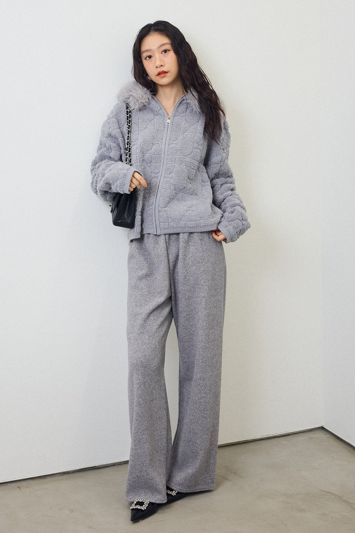 [予約/SET]フードファーキルトZIPニットブルゾン+ウォームタッチイージーパンツ(2set)