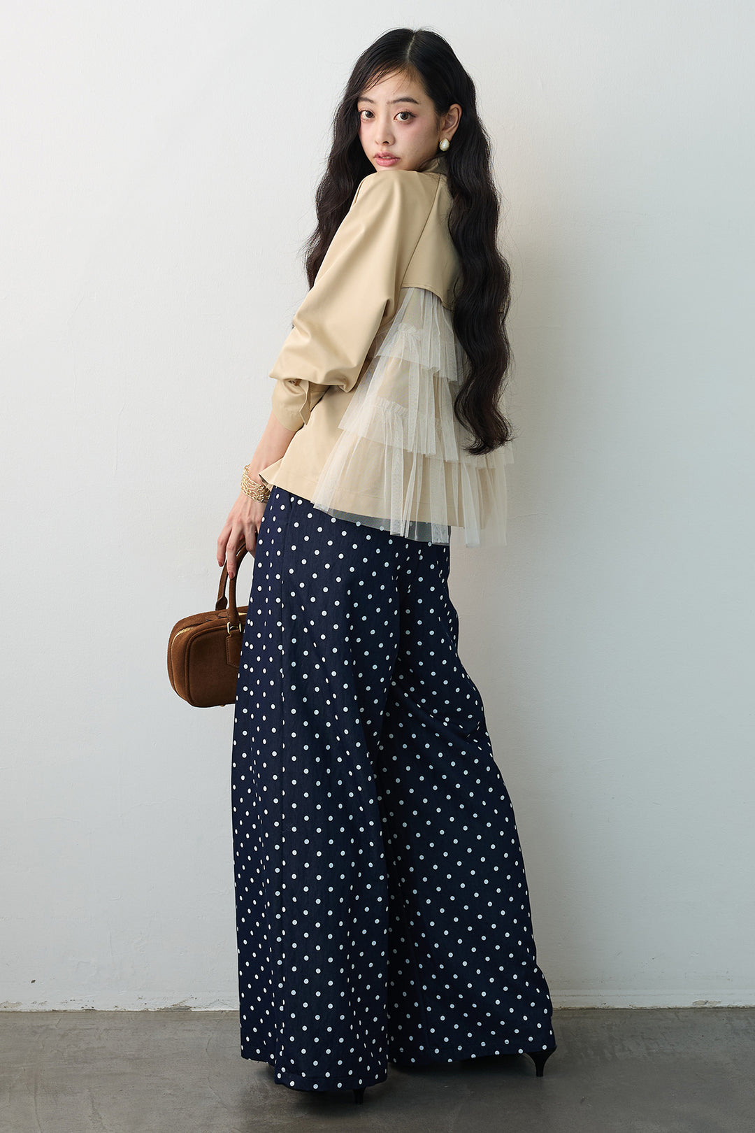 [予約]ハイウエストドットデニムパンツ