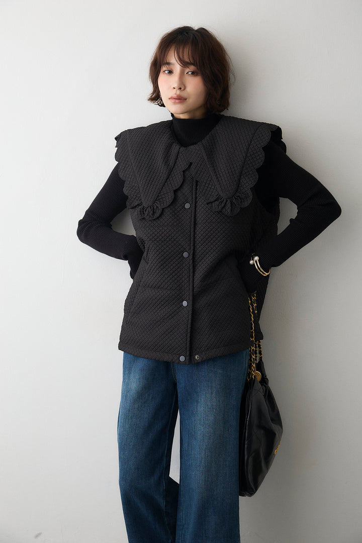 [予約/SET]ベーシックフィンガーホールリブニット+スカラップBIGカラーベスト(2set)