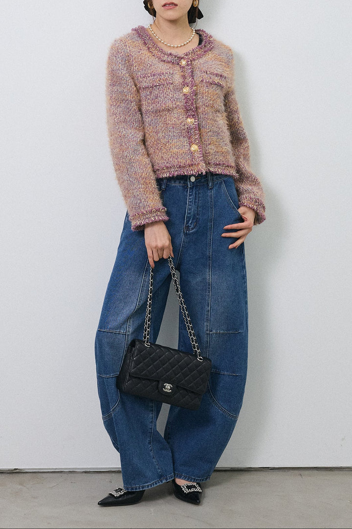 [予約/SET]カラーミックスツイードジャケット+ステッチ美ラインカーブデニムパンツ(2set)