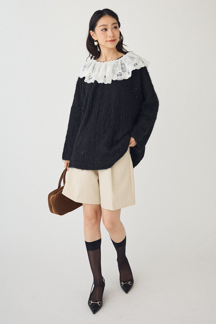 [予約/SET]ダブルレースカラードッキングニット+ウールタッチセンタープレスハーフパンツ(2set)