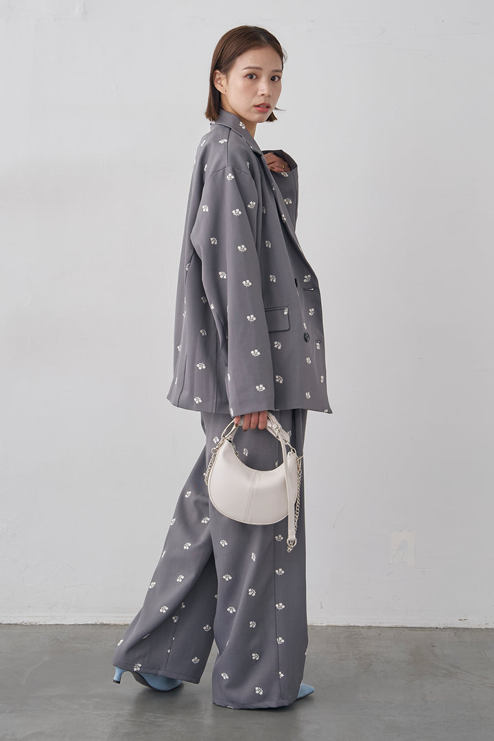 [予約/SET]フラワー刺繍ツイルテーラードジャケット+フラワー刺繍ツイルストレートパンツ(2set)