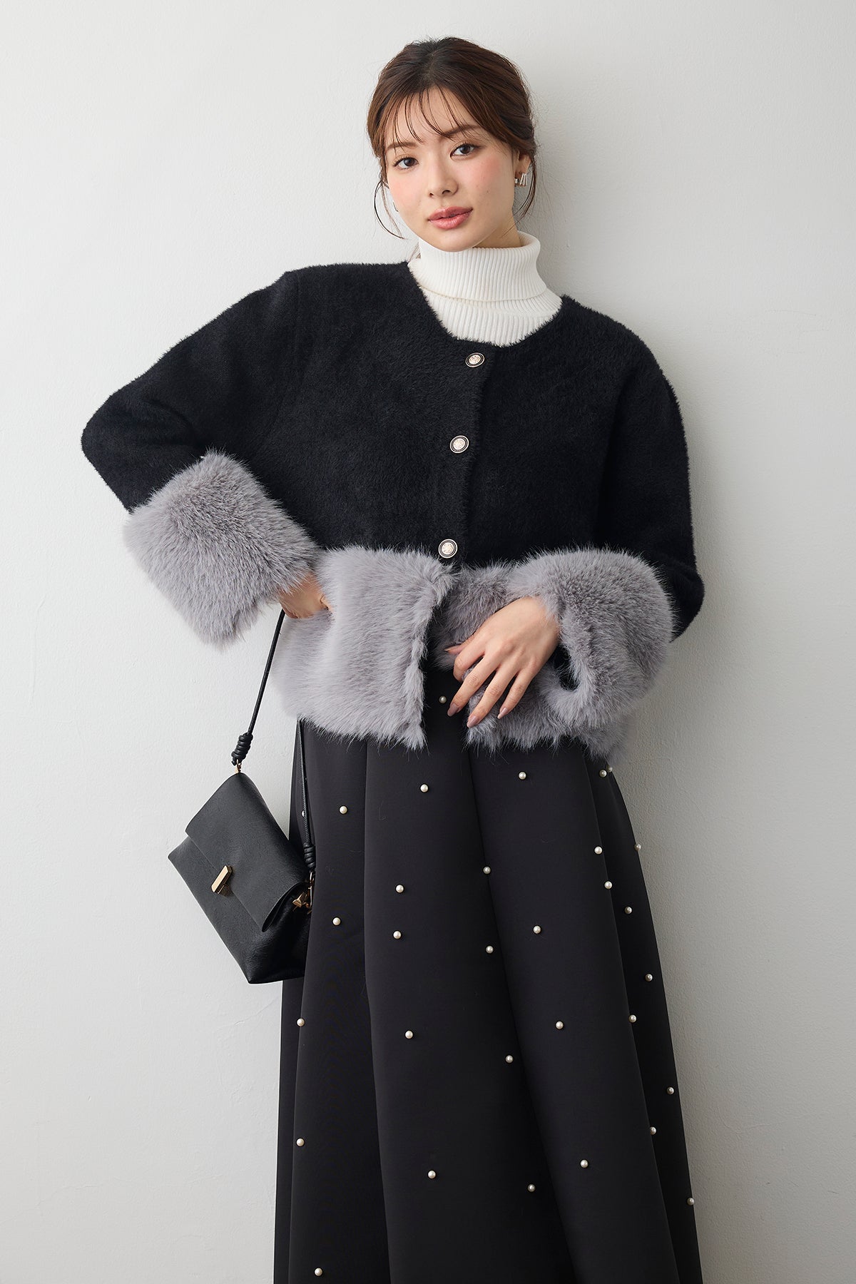 予約]配色ファードッキングコート – Frene