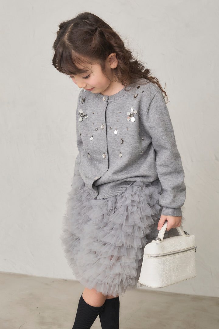 [予約]刺繍ビースニットカーデ＋ホイップチュールスカートセット