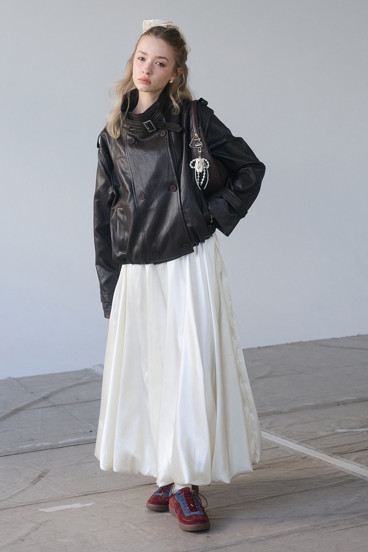 GB628TT様 予約/SET]レザーライククロップドジャケット+サテンシャイニーバルーン