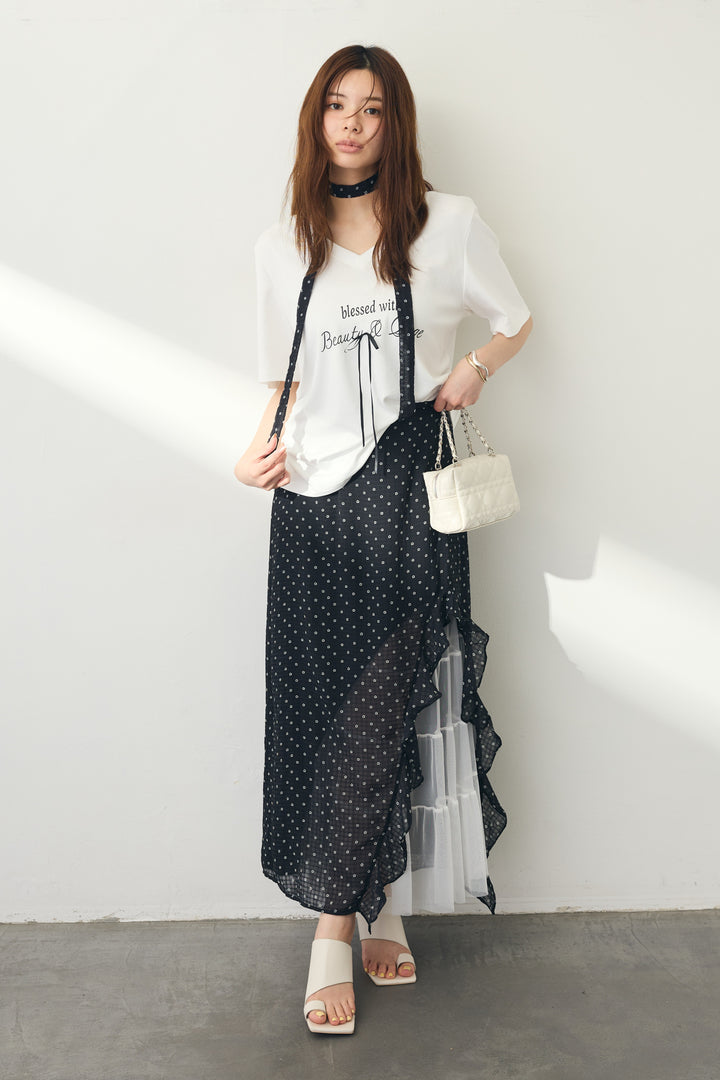 [予約]ポイントリボンTシャツドットスカートセット