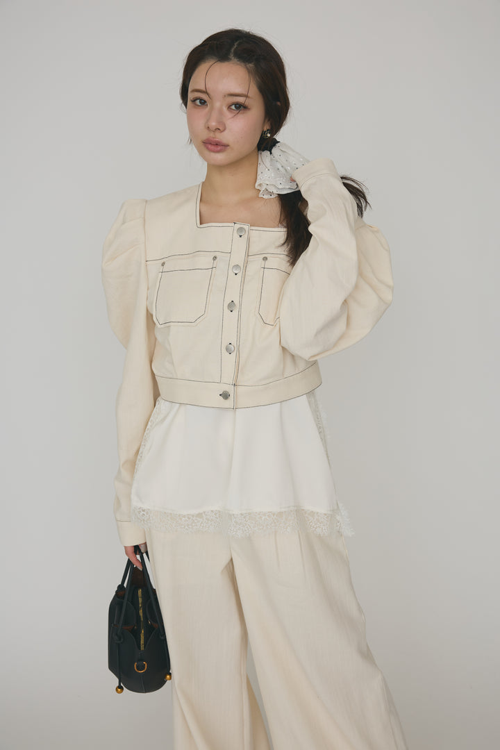 [予約]ステッチパフスリーブクロップドジャケット