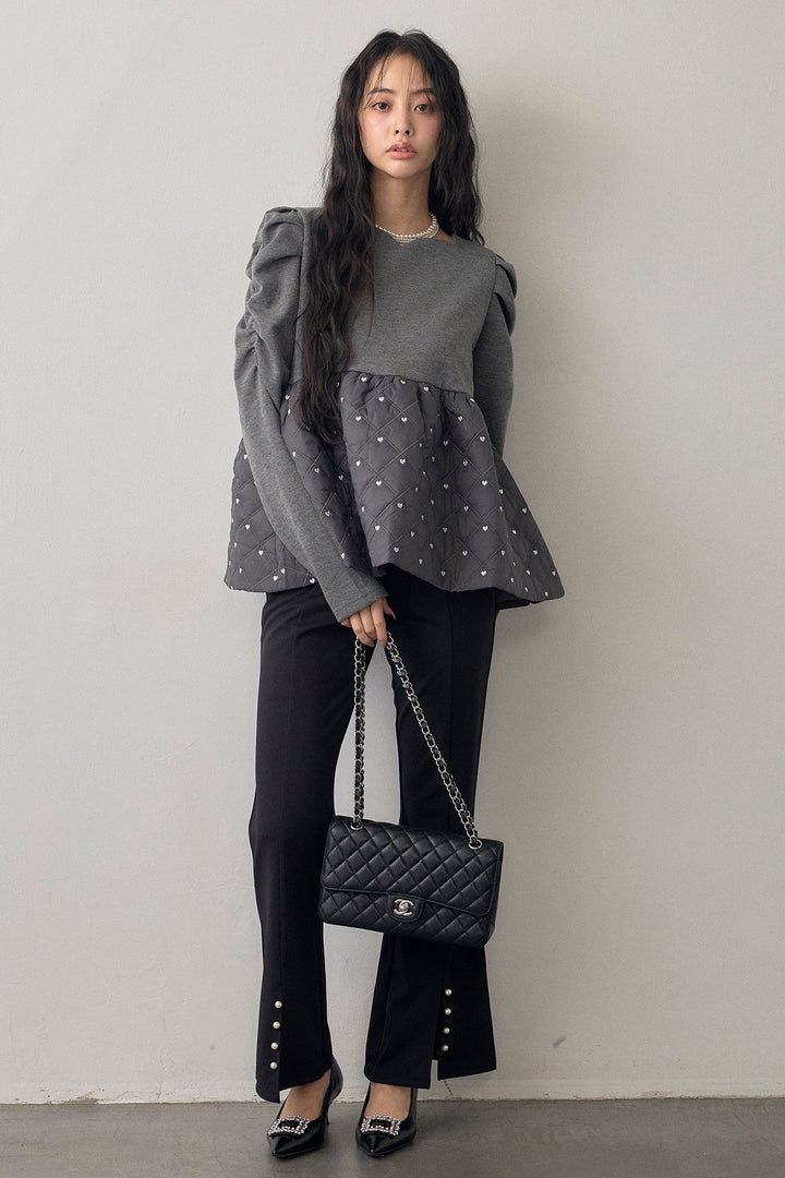[予約/SET]ハートキルティングドッキングぺプラムチュニック+センタースリットパールパンツ(2set)